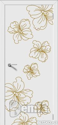 Дверь межкомнатная МДФ Орхидея эмаль белая ПГ патина золото