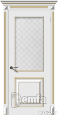 Дверь межкомнатная МДФ Багет-2 эмаль белая ПО патина золото