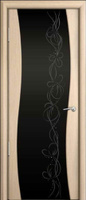 Дверь межкомнатная Волна шпон беленый дуб со стеклом "Узор" черный трипл