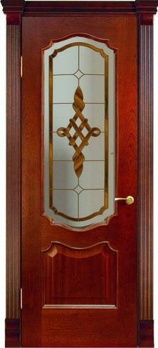 Дверь межкомнатная Анкона шпон красное дерево тон КД со стеклом "Винтаж"