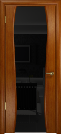 Дверь межномнатная Плаза ДО со стеклом (черный триплекс) шпон вишня натурал