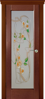 Дверь межномнатная Рубикон Б-П со стеклом "Букет" шпон ясень натураль