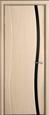 Дверь межномнатная Волна 1 шпон беленый дуб со стеклом черный триплекс