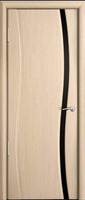Дверь межномнатная Волна 1 шпон беленый дуб со стеклом черный триплекс