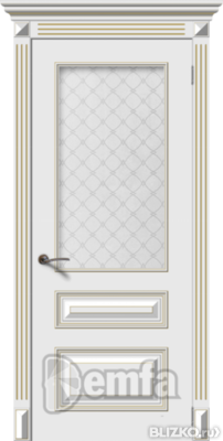 Дверь межкомнатная МДФ Багет-3 эмаль белая ПО патина золото
