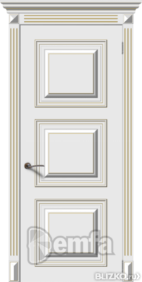 Дверь межкомнатная МДФ Багет-1 эмаль белая ПГ патина золото
