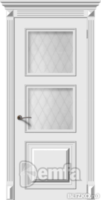 Дверь межкомнатная МДФ Багет-1 эмаль белая ПО патина серебро