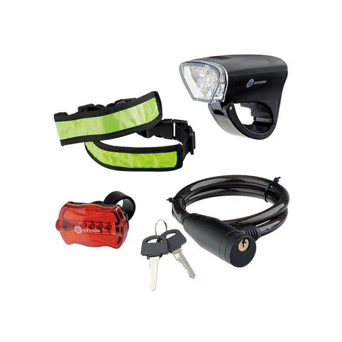 Набор велосипедный: передний и задний фонари Led, светоотражатель и тросовый замок Stern