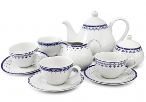 Чайный сервиз на 4 персоны 11 предметов Хюгге Синие узоры 71160717-327E, Leander