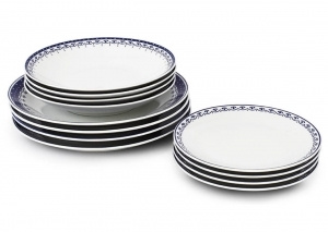 Набор тарелок на 4 персоны 12 предметов Хюгге Синие узоры 71160120-327E, Leander