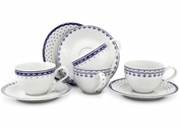 Набор чайных пар на 4 персоны 8 предметов Хюгге Синие узоры 71150425-327E, Leander