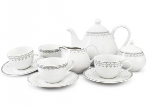 Чайный сервиз на 4 персоны 11 предметов Хюгге Серые узоры 71160717-327C, Leander