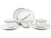 Набор чайных пар на 4 персоны 8 предметов Хюгге Серые узоры 71150425-327C, Leander