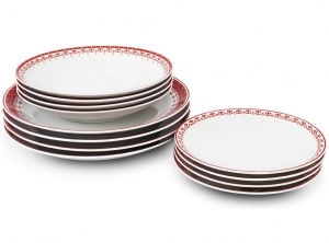 Набор тарелок на 4 персоны 12 предметов Хюгге Красные узоры 71160120-327D, Leander