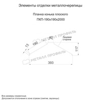 Планка конька плоского Металл профиль 190х190х2000 (ПЭ-01-7005-0.45)