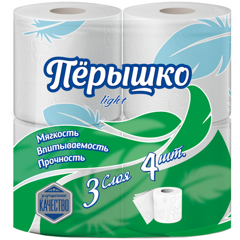 Туалетная бумага Пёрышко Light белая трехслойная 4 рул., белый