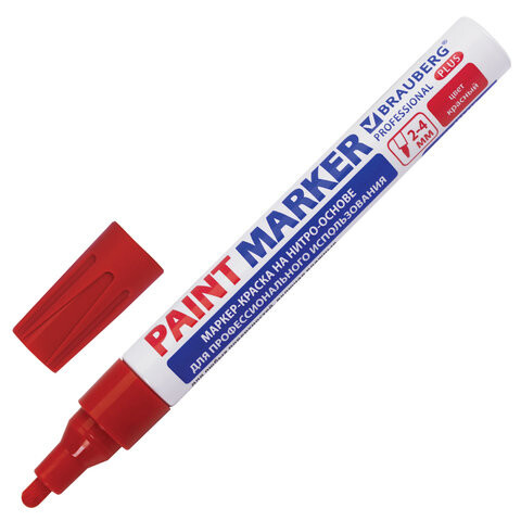 Маркер-краска лаковый paint marker 4 мм КРАСНЫЙ НИТРО-ОСНОВА алюминиевый корпус BRAUBERG PROFESSIONAL PLUS 151446