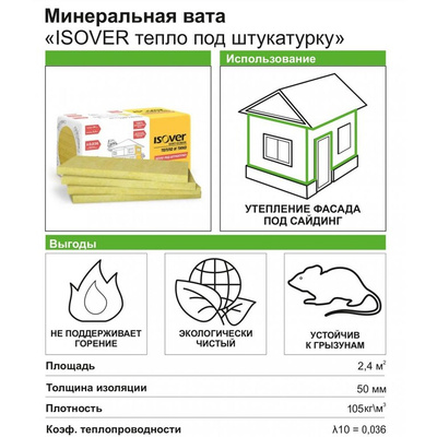 Утеплитель isover фасад 1000х600х50 мм 6 шт плотность