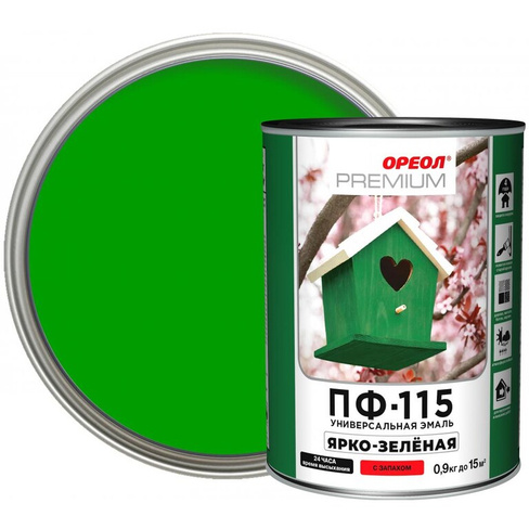 Эмаль Ореол Premium ПФ-115 глянцевая цвет ярко-зелёный 0.9 кг
