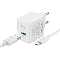 Адаптер постоянного тока Hoco CS12A, 1 гн.USB 5В, 3,0А QC3.0, 18W, + кабель шт.Type-C - шт.Type-C, белый