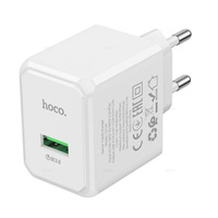 Адаптер постоянного тока Hoco CS12A, 1 гн.USB 5В, 3,0А QC3.0, 18W, белый