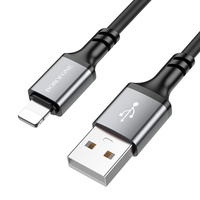 USB кабель шт.USB (A) - шт.Lightning 1,0м, 2,4A силиконовый, черный BX83 "Borofone"