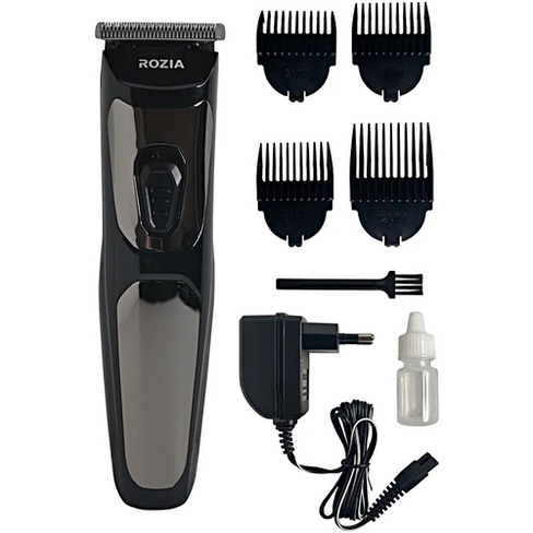 Машинка для стрижки волос Rozia, Профессиональный триммер для стрижки волос, для бороды, усов, 4 насадки, Черный TWS