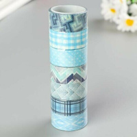 Клейкие WASHI-ленты для декора оттенки синего, 15 мм х 3 м (набор 7шт) рисовая бумага (комплект из 12 шт) Остров сокрови