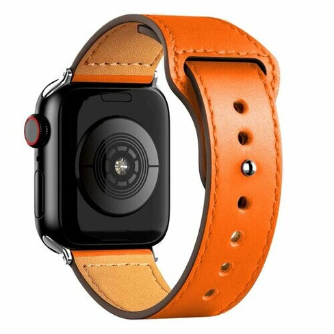 Кожаный ремешок для Apple Watch series 3 4 5 6 7 8 9 SE, в корпусах 42, 44, 45, 49. Оранжевый / Orange Root Habitant