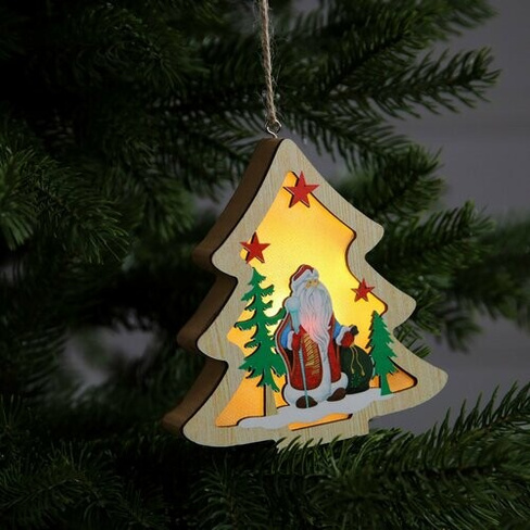 Ёлочная игрушка «Ёлочка с Дедом Морозом», от батареек, свечение тёплое белое Россия