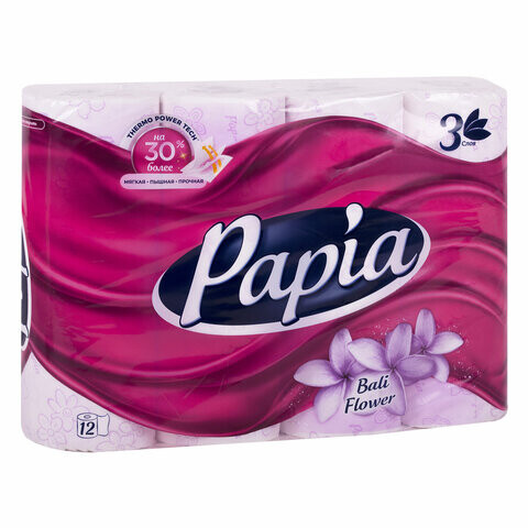 Бумага туалетная бытовая спайка 12 шт. 3-слойная 12х168 м PAPIA Балийский цветок 5058576