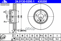 Диск Тормозной Передн, Bmw: X5 3.0 Si/Xdrive 30 D/Xdrive 30 I/Xdrive 35 D 07-, X5 Xdrive 30 D 13- Ate арт. 24.0130-0200.