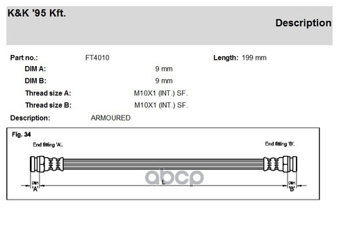 Шланг Тормозной Задн Citroen: Ax 1.0/1.0 E 86-98 K&K арт. FT4010
