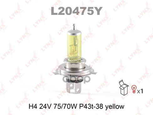 Лампа 24V H4 75/70W P43t Lynxauto Yellow 1 Шт. Картон L20475y LYNXauto арт. L20475Y