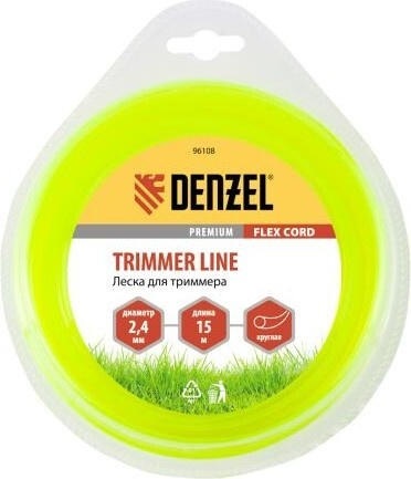 Леска триммерная Denzel FLEX CORD круглая 2,4 мм х15 м. [96108] DENZEL