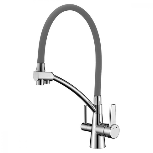 Смеситель Lemark Comfort для кухни под питьевую воду, гибкий излив хром, серый LM3071C-Gray