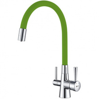 Смеситель для кухни Lemark Comfort LM3075C-Green с высоким гибким изливом и краном для питьевой воды хром, зеленый