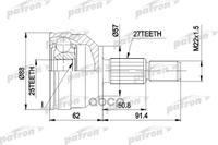 Шрус Наружн К-Кт 27X57x25 Ford: Mondeo 1.8/1.8Td/2.0 93-96 PATRON арт. PCV1202