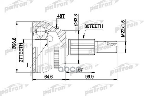 Шрус Наружн К-Кт 30X63x27 Abs:48t Toyotal Avensis Verso 2.0 D-4D 08.01- PATRON арт. PCV1485