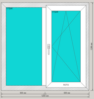 Окно ПВХ KBE 76 пятикамерное 1200х1200 двухстворчатое с поворотно-откидной створкой