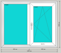 Окно ПВХ KBE 76 пятикамерное 1200х1000 двухстворчатое с поворотно-откидной створкой