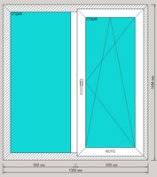Окно ПВХ KBE 76 пятикамерное 1300х1400 двухстворчатое с поворотно-откидной створкой