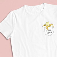 Футболка унисекс 'Banana cat' с вашей надписью (разные цвета) / Белый; (разные размеры) / 2XL