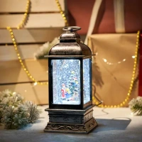 Фонарь декоративный светодиодный с эффектом снегопада «Рождество», 14.5 см, пластик, тёплый белый свет, цвет серый Без б