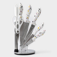 Набор ножей кухонных на подставке доляна sparkle, 7 предметов: 5 ножей, мусат и ножницы Доляна